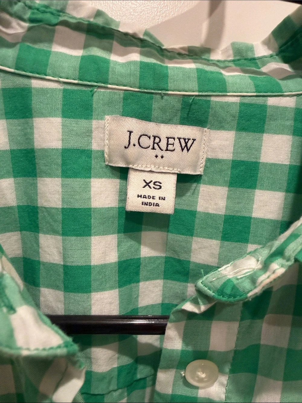 J.Crew cotton, green and white gingham button down XS